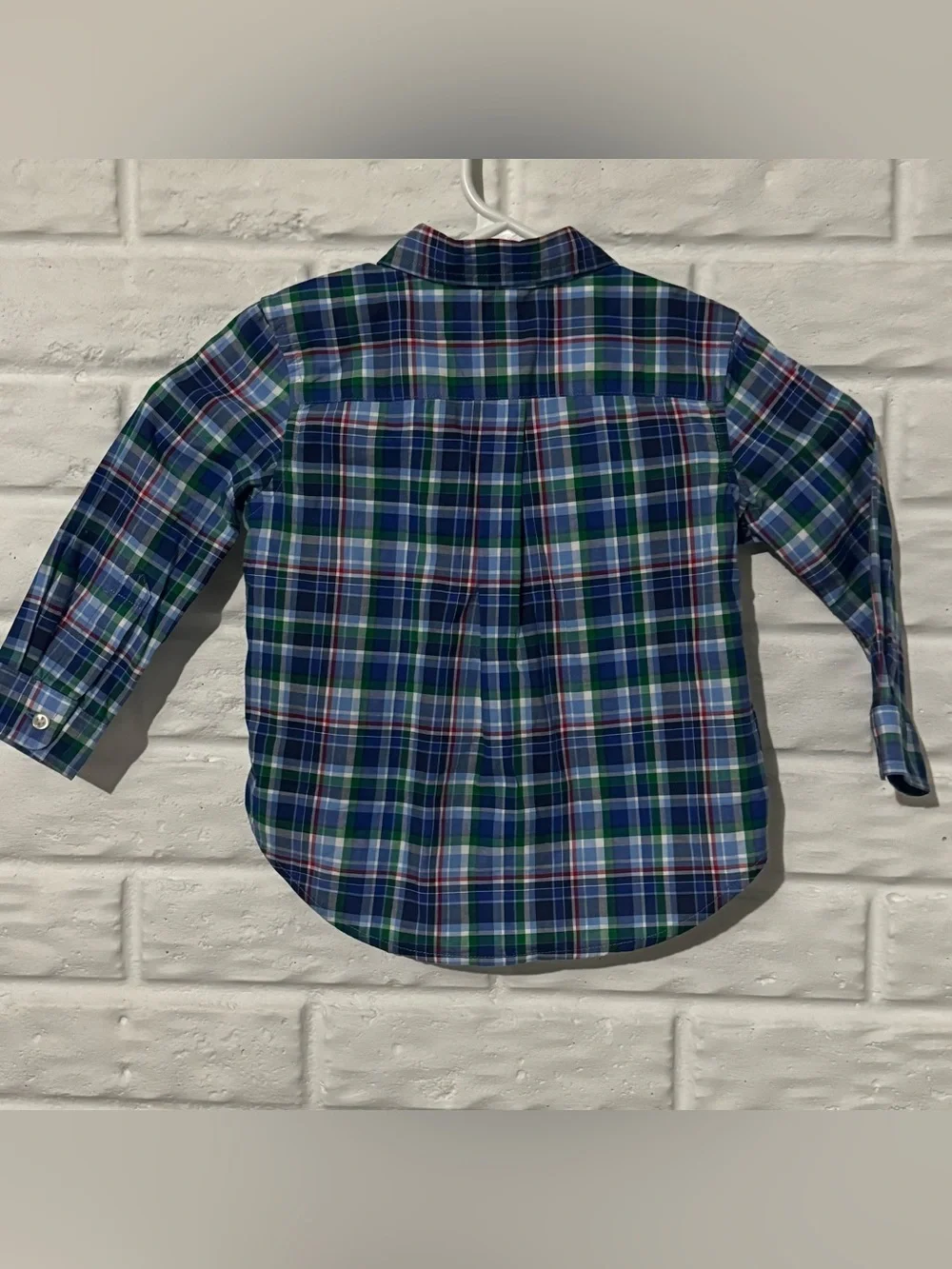 Ralph Lauren Plaid Button Down Shirt Boys Infant 24m Blue Green Cotton